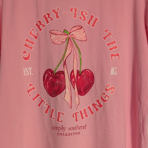 Simply Southern Pink Long Sleeve Tee with Cherry Graphic - Picture 1 of 3
